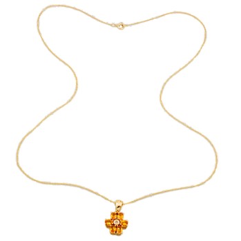 9ct gold Citrine / Diamond Cluster Pendant with chain